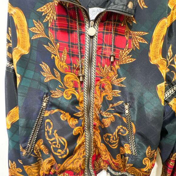 Vintage Giacca Sport Baroque Plaid Unisex Windbreaker Jacket Gold Scroll M/L - Picture 8 of 15